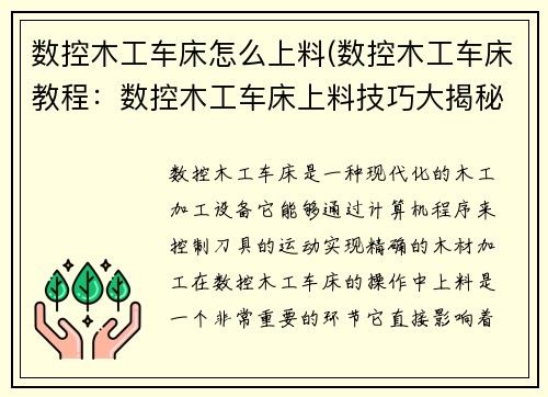 数控木工车床怎么上料(数控木工车床教程：数控木工车床上料技巧大揭秘)